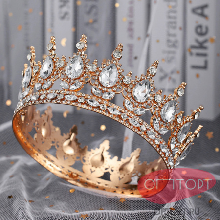 Корона на торт, золото (15 см, Белые камни)